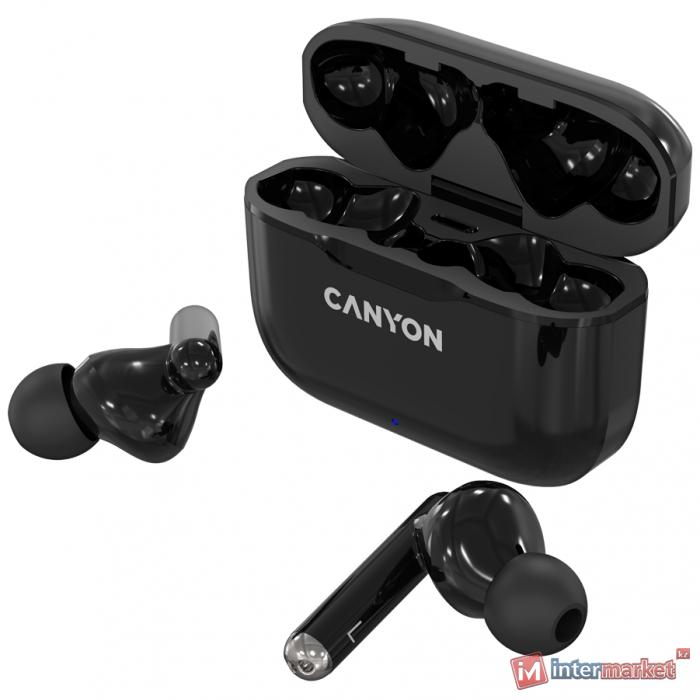 CNE-CBTHS3B Canyon TWS-3 Bluetooth headset, with microphone, BT V5.0, Bluetrum AB5376A2, battery EarBud 40mAh2+Charging Case 300mAh, cable length 0.3m, 622246mm, 0.046kg, Black